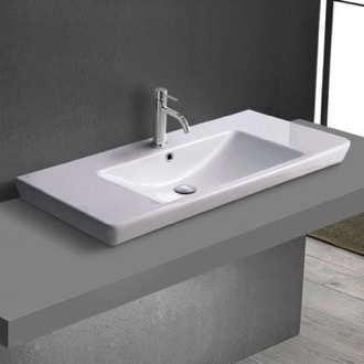 Bathroom Sink Drop In Sink in Ceramic, Modern, With Counter Space CeraStyle 068400-U/D